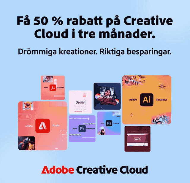 Få 50 % rabatt på Adobe Creative Cloud I tre månader