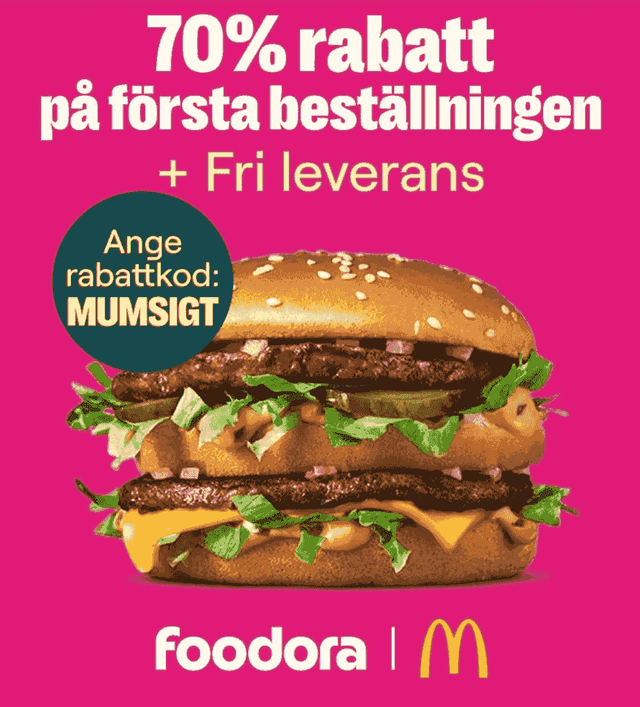 70 % rabatt på första ordern hos Foodora + fri leverans