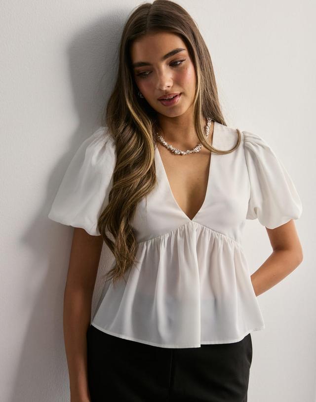 Cute Puff Sleeve Blouse - White