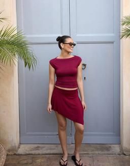 Nelly Lovely Asymmetric Burgundy Skirt