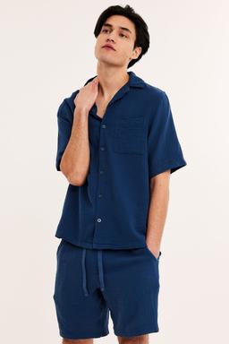 Herrkortärmad Pyjamasskjorta - Mörkblå