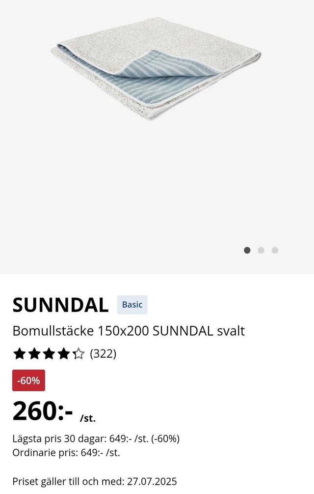 SUNNDAL Svalt Bomullstäcke 150x200cm