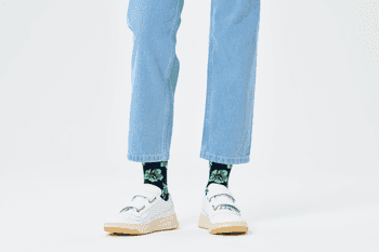 Navy Hibiscus Patterned Crew Socks