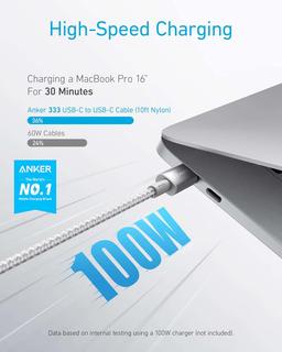 Anker 100W USB-C till USB-C kabel, 3 m - svart