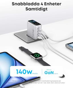 Anker 140W USB-C 4-portars snabbladdare för laptops m.m.