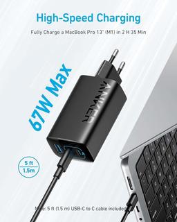 Anker 335 67W PIQ 3.0 snabbladdare med 3 portar