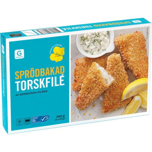 Sprödbakad Torskfilé 360 g från Garant. 39,90 kr.