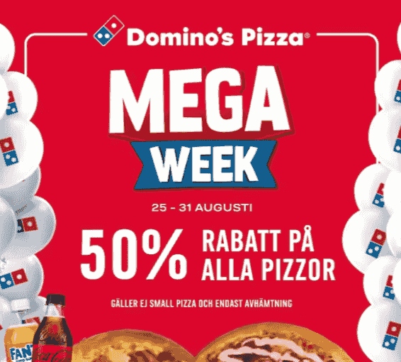 Mega Week med 50 % rabatt på alla pizzor hos Domino's Pizza