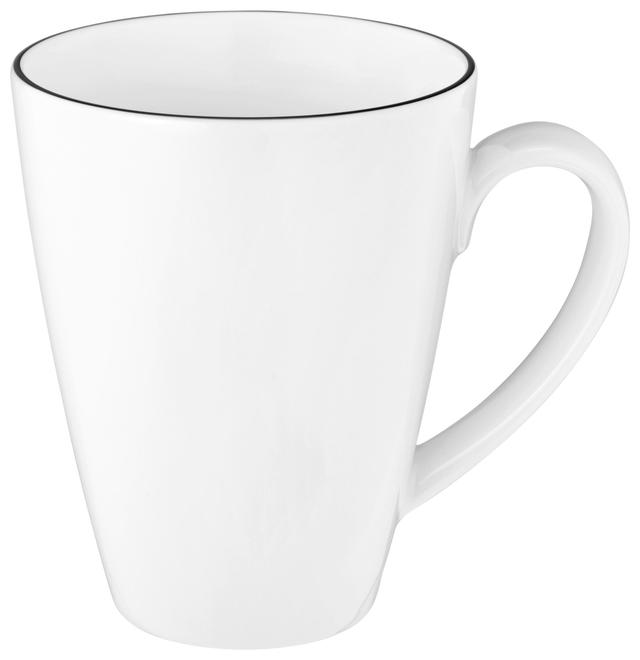 Vit vågformad kaffekopp med fat