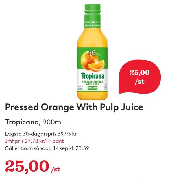 Tropicana Pressed Orange Juice with Pulp 900ml