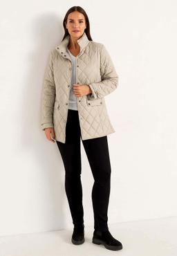 Beige quiltad jacka med tryckknappar