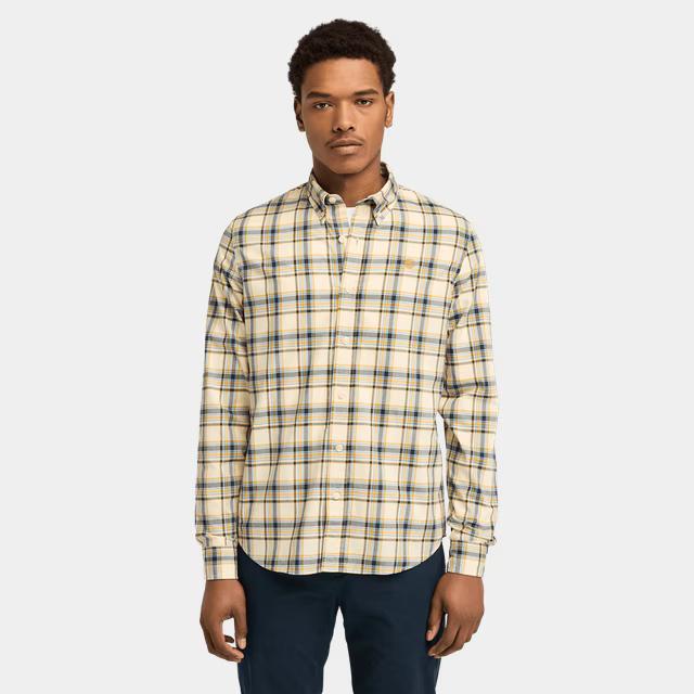 Stretch Poplin Rutig Skjorta Herr