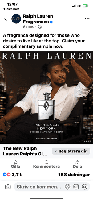 Ralph Lauren fragrance free sample 