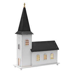 Kyrka med LED-belysning och speldosa 40 cm