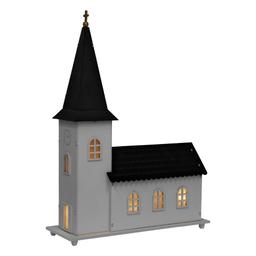 Kyrka med LED-belysning och speldosa 40 cm