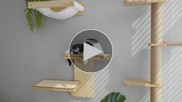 FUKUMARU Högt Kattträd, 5-Levels Golv-till-Tak Katt Torn, Väggmonterad Katt Klöspelare, Vildsimulati