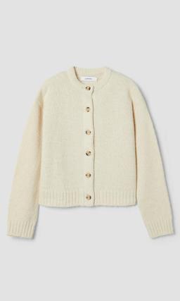 Elegant cremefärgad stickad cardigan dam