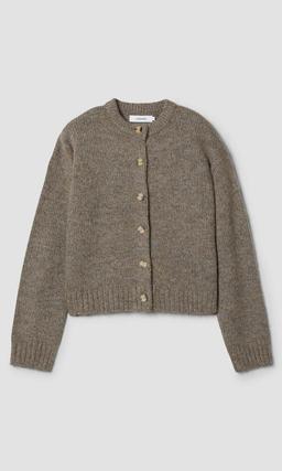 Elegant cremefärgad stickad cardigan dam