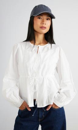 JUNKYARD Vit Frill Blus i Bomull