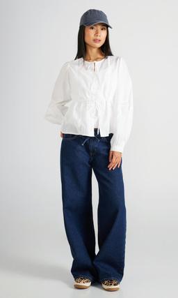 JUNKYARD Vit Frill Blus i Bomull