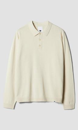 Stickad herrtröja med krage off white