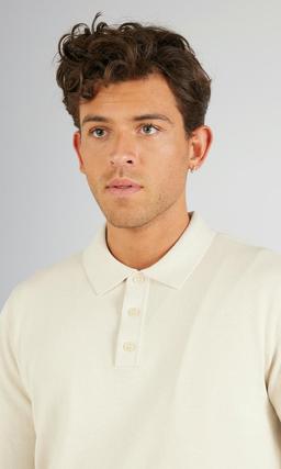 Stickad herrtröja med krage off white