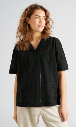 Yôke Broderad Kortärmad Svart Skjorta Dam