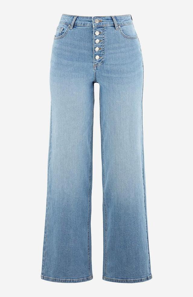 Högmidjade stretchjeans i ljusblå denim