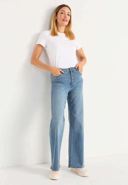 Högmidjade stretchjeans i ljusblå denim