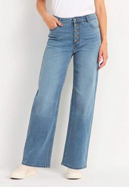 Högmidjade stretchjeans i ljusblå denim