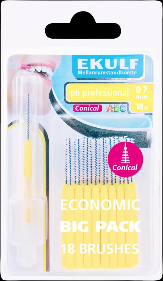 Ekulf pH Professional Konisk Mellanrumsborste 0,7 mm 18 st