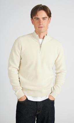 Stickad Half-Zip Tröja Off White Herr
