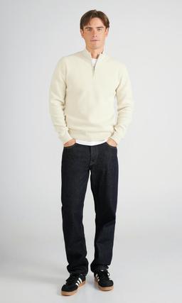 Stickad Half-Zip Tröja Off White Herr