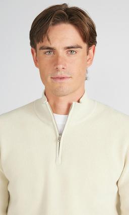 Stickad Half-Zip Tröja Off White Herr
