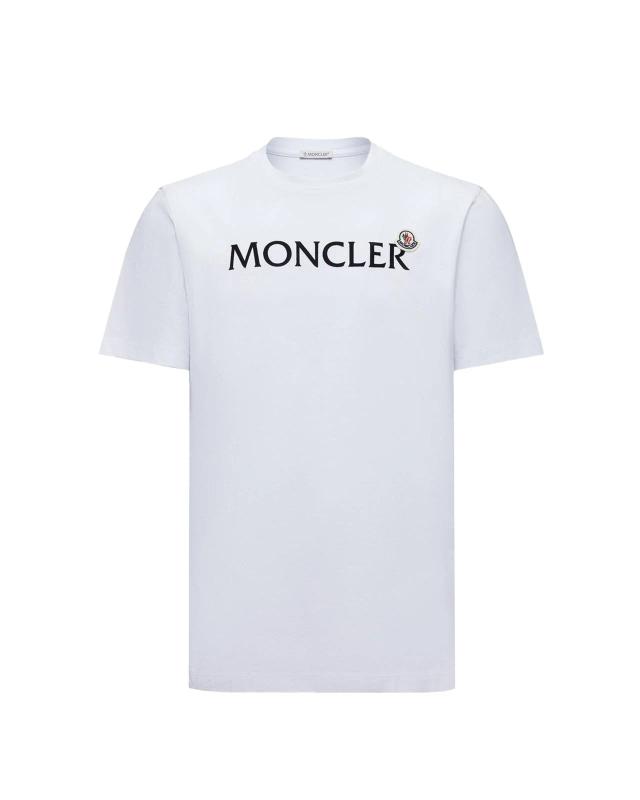 Moncler White Flocked Logo T-Shirt