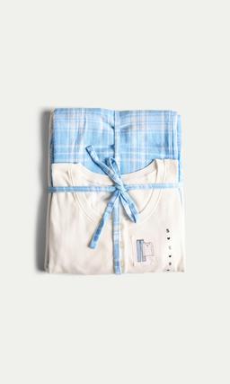 Elegant Blå Flanellpyjamas för Dam