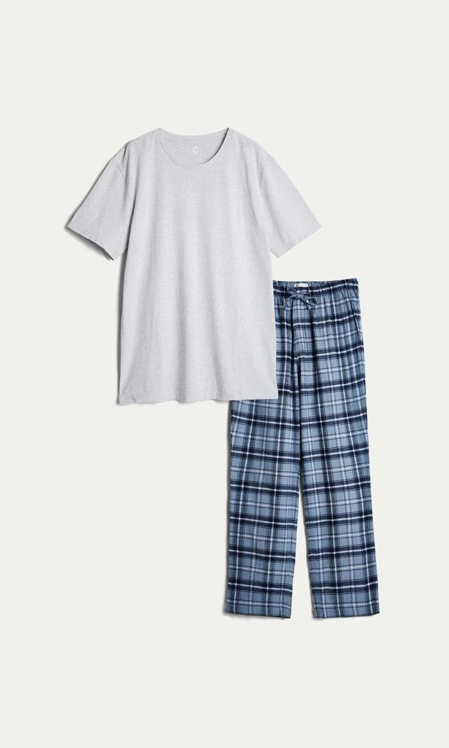 Grå Melerad Pyjamas med Flanellbyxor Herr