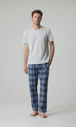Grå Melerad Pyjamas med Flanellbyxor Herr