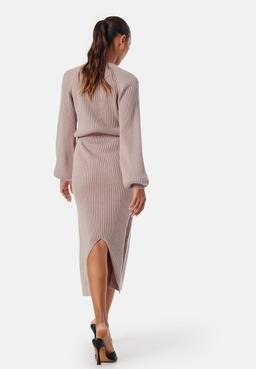 BUBBLEROOM Ribbed Round Neck Midi Dress