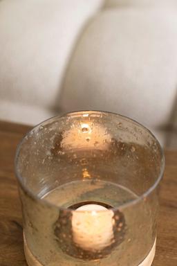 Elegant värmeljushållare i glas och trä