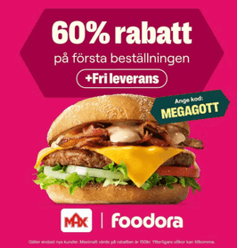 60 % rabatt + fri leverans hos Foodora
