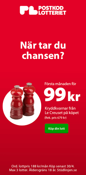 Första månaden för 99 kr + gåva hos Postkodlotteriet