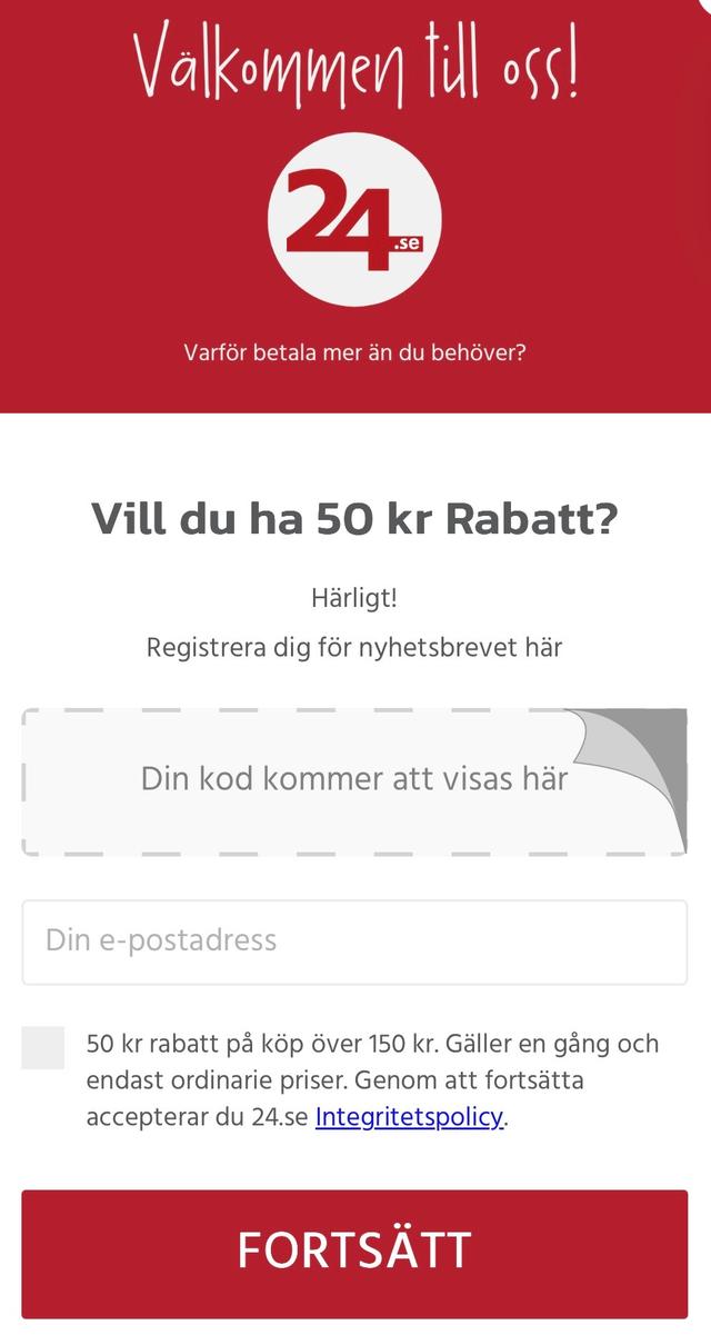 50 kr rabatt vid köp för minst 150 kr