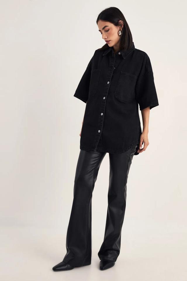 Washed Black Denim Boxy Kortärmad Skjorta