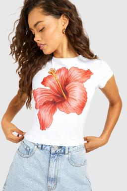 Vit blommig baby-T-shirt med kepsärm