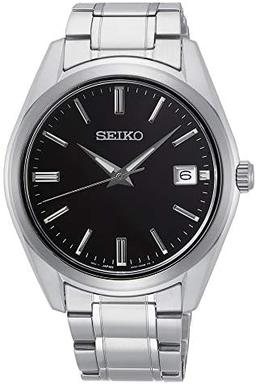 Seiko UK Limited - EU kvartsur för män analog med stålrem, Silver & svart, talla única, armband 
