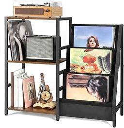 Vinyl Förvaring Skivspelare Bedside Table ändbord med 3-stegs vinylskiv Förvaring, Skivspelar Bord u