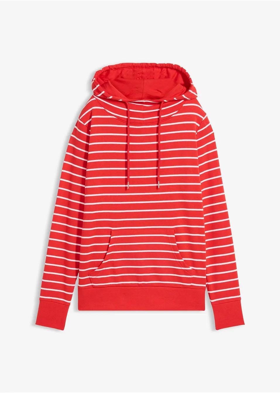 Randig jordgubbsröd sweatshirt med krage