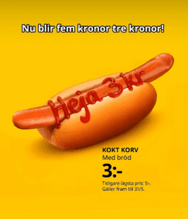 Korven på IKEA sänks från 5 kr till 3 kr till och med 31/5