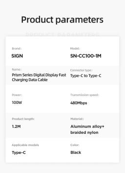 SiGN USB-C till USB-C Kabel 100W med Display